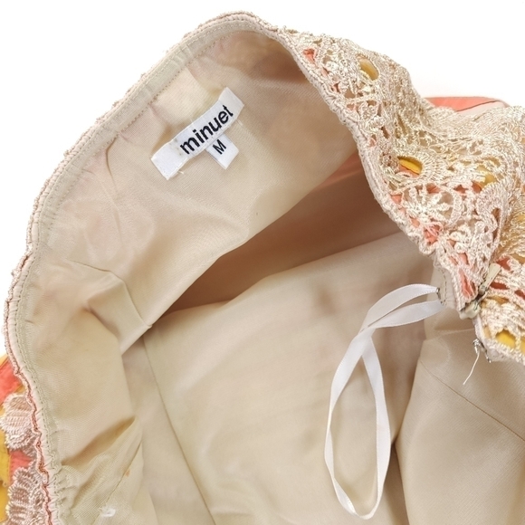 Minuet Strapless Embroidered Orange Tan Striped Dress Sz M - Picture 12 of 15